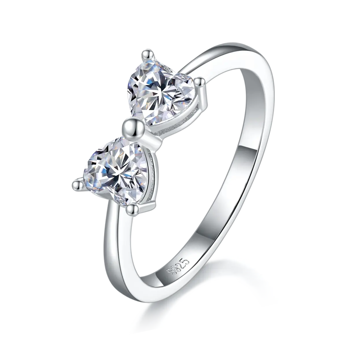 Sterling Silver Moissanite Chevron Ring Set, 18K White Gold-Plated, V-Shape Enhancer Band AdornMazing Wedding Band
