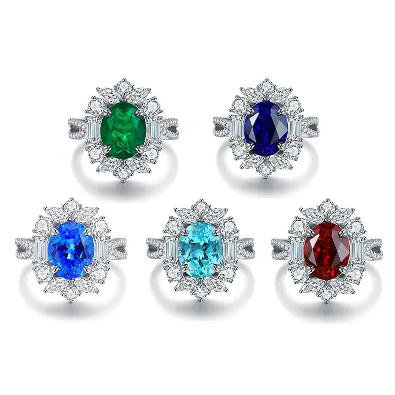 Sterling Silver S925 Lab-Grown Gemstone Halo Ring, 3.6CT, Oval Cut, White Gold Plated - AdornMazing