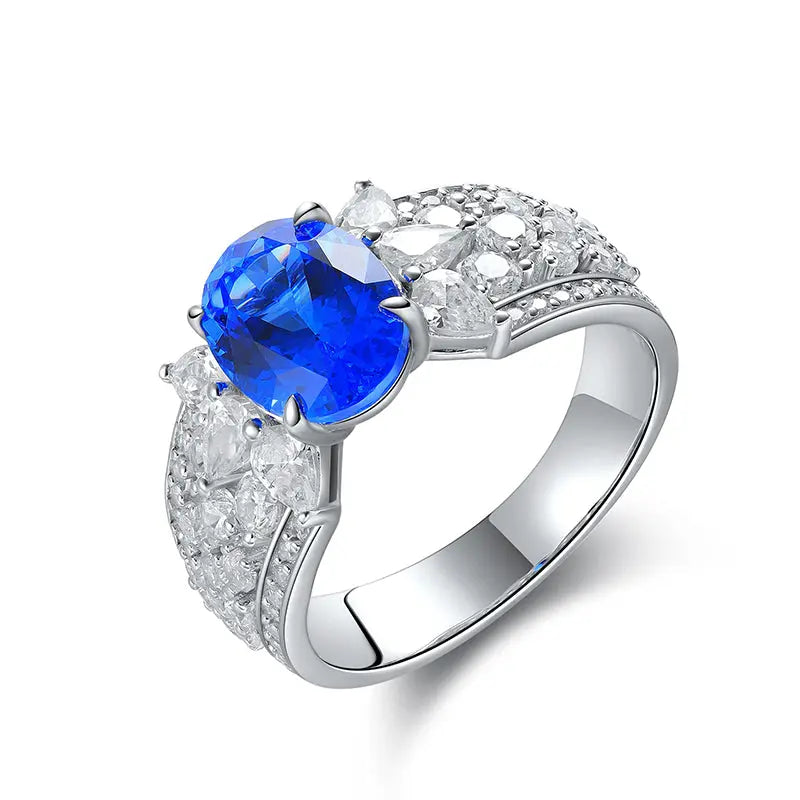 Sterling Silver S925 Platinum-Plated 2.5 Carat Lab-Created Colored Gemstone Ring - AdornMazing