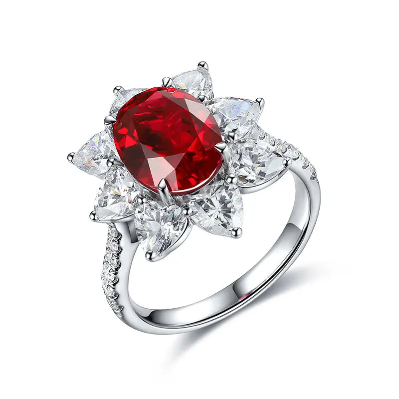 Sterling Silver S925 Platinum-Plated 3.8 Carat Lab-Created Colored Gemstone Ring - AdornMazing