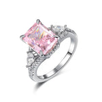 Sterling Silver S925 Pink Radiant-Cut Cubic Zirconia Ring, Pavé Setting - AdornMazing