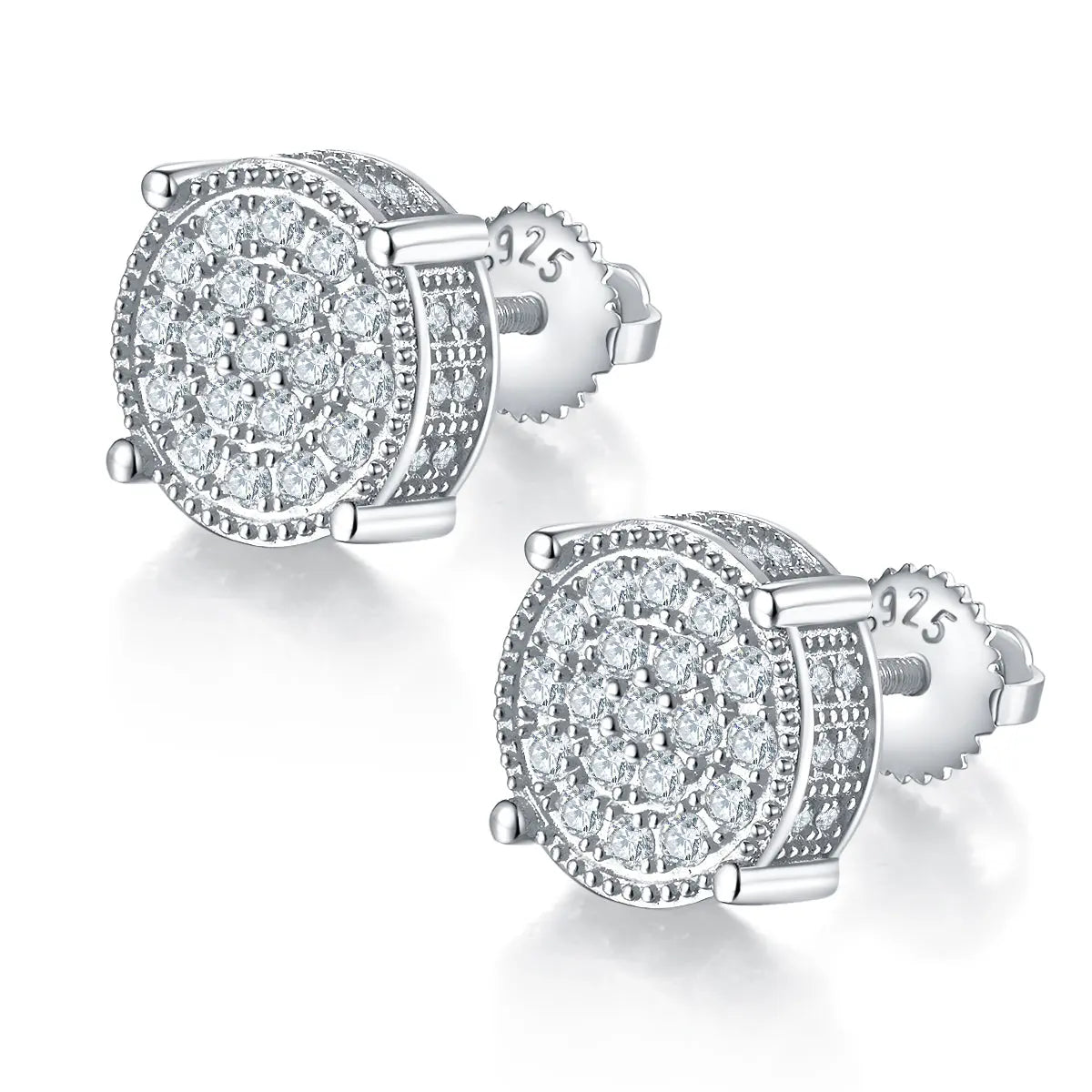 Round Cluster Moissanite Stud Earrings, 0.81CT, Pavé Setting, Gold & Silver Options - Silver - AdornMazing