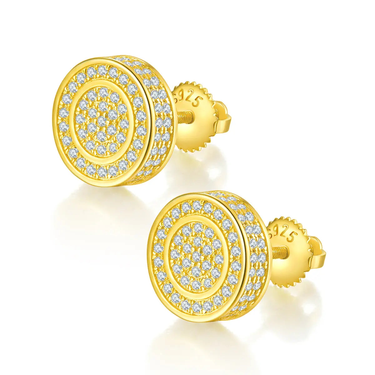 Sterling Silver S925 Moissanite Cluster Stud Earrings, 0.95CT D Grade, Dual-Layer Design - Gold - AdornMazing