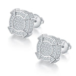 Sterling Silver S925 Moissanite Earrings with Pavé Cluster Design, Screw-Back, Geometric Accents -  Silver -  AdornMazing