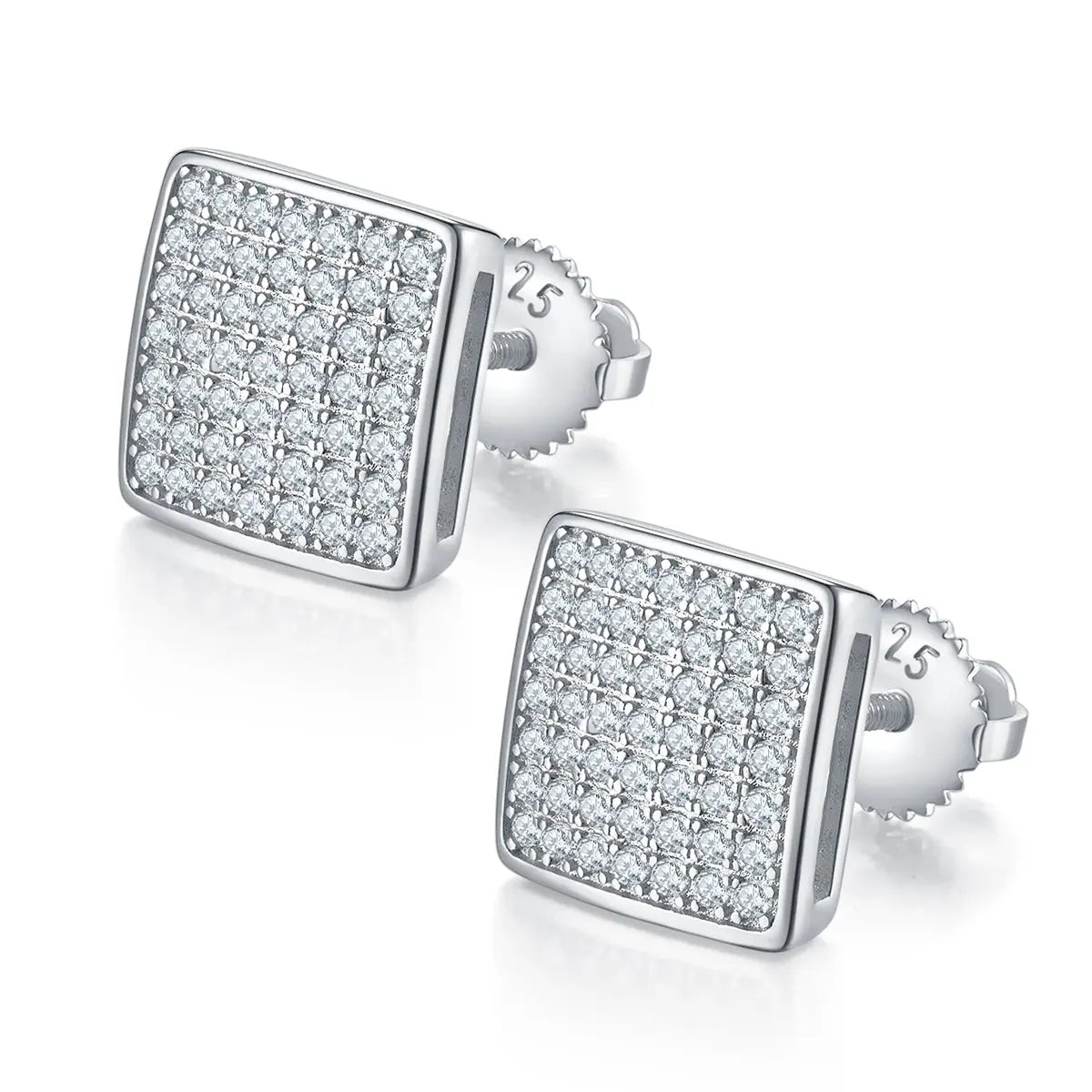 Square Moissanite Stud Earrings, S925 Sterling Silver, 0.59CT D Grade, Pavé Design - Silver - AdornMazing