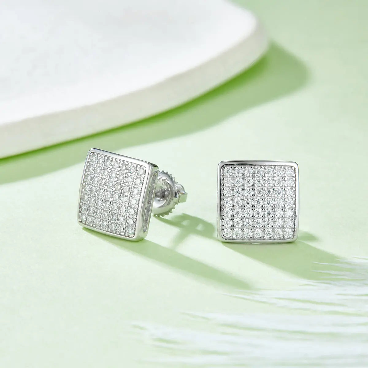 Square Moissanite Stud Earrings, S925 Sterling Silver, 0.59CT D Grade, Pavé Design -   - AdornMazing