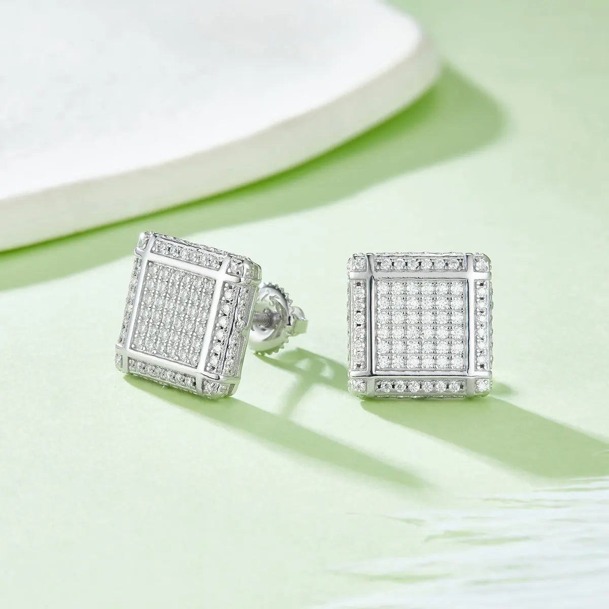 Square Moissanite Stud Earrings Sterling Silver 0.77CT D Grade -   AdornMazing