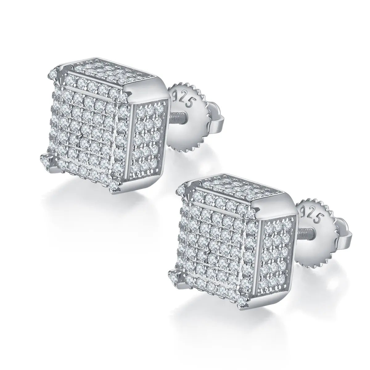 Square Moissanite Stud Earrings in Sterling Silver, 1.08CT D Grade - Silver AdornMazing