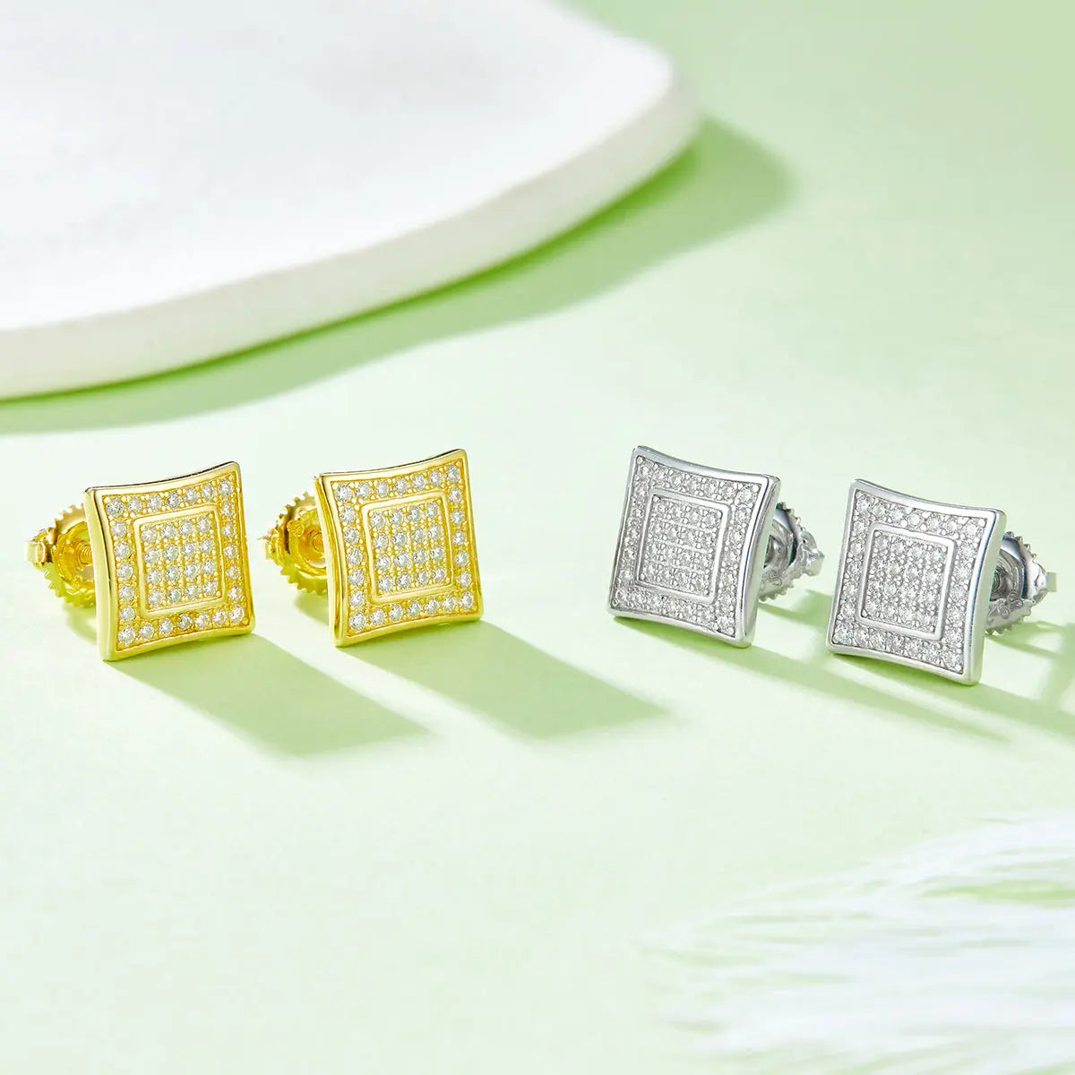 Square Cluster Sterling Silver Earrings, 0.38CT D Grade Moissanite, 10mm Design -   AdornMazing