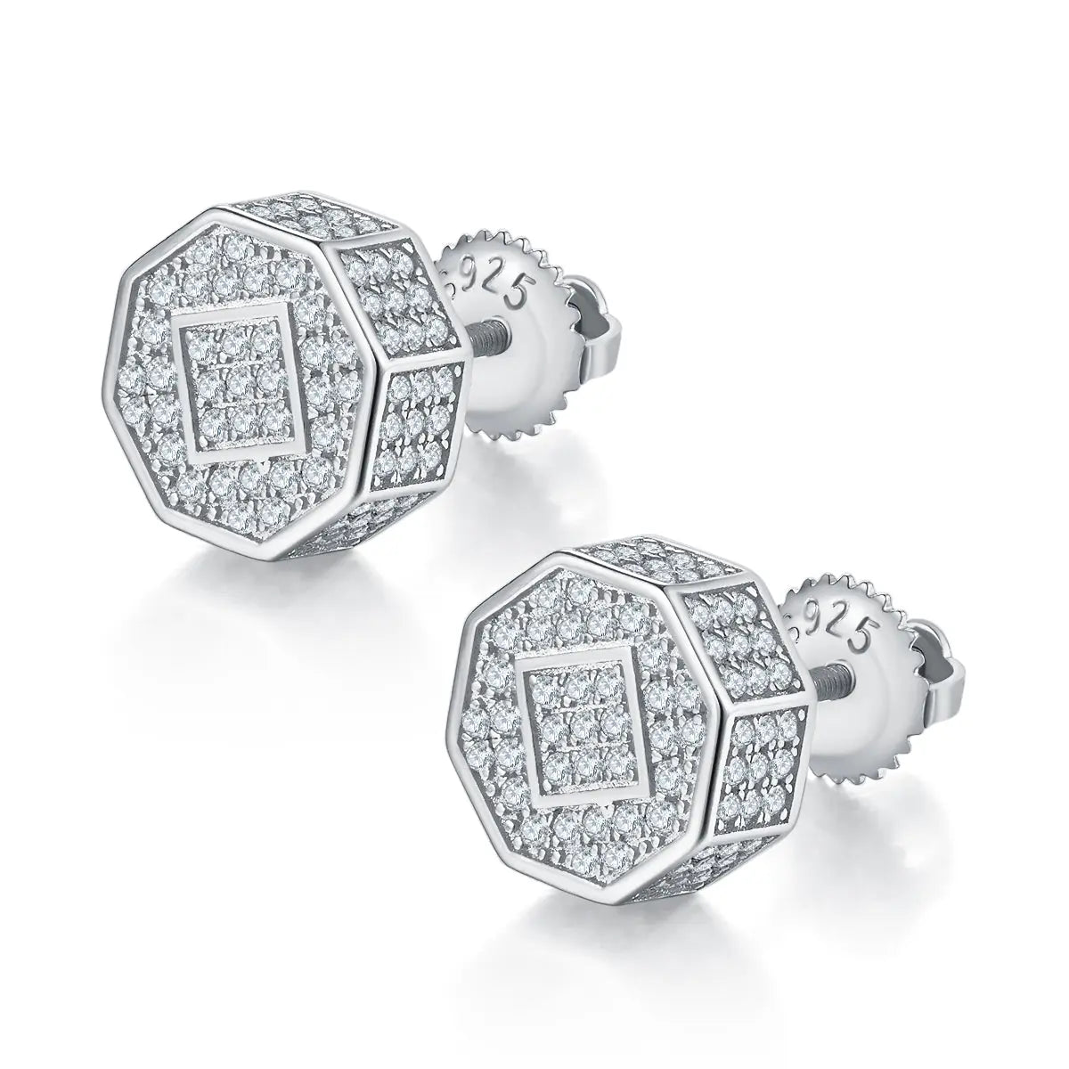 Octagonal Moissanite Cluster Earrings, S925 Sterling Silver, 0.86CT D Grade, Screw Back -  Silver AdornMazing