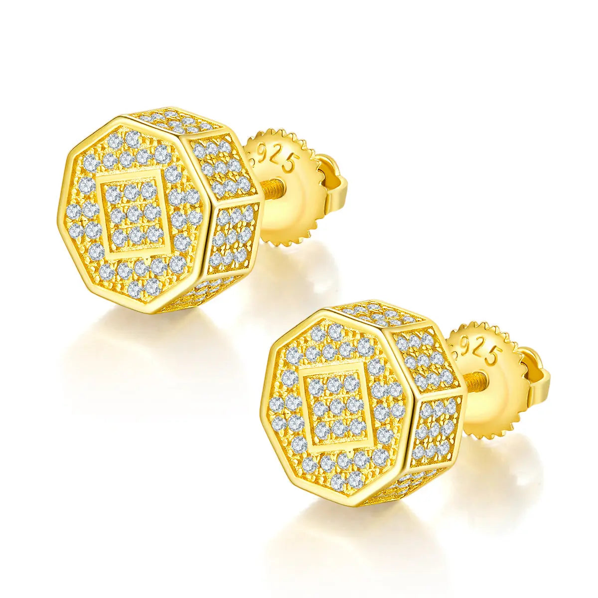 Octagonal Moissanite Cluster Earrings, S925 Sterling Silver, 0.86CT D Grade, Screw Back -  Gold AdornMazing