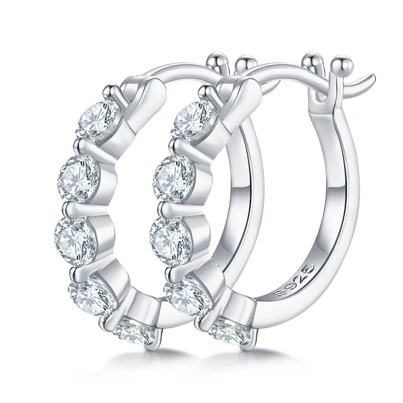 Sterling Silver S925 Moissanite Hoop Earrings, 1CT D Grade, Half Hoop Design AdornMazing Moissanite Earrings.