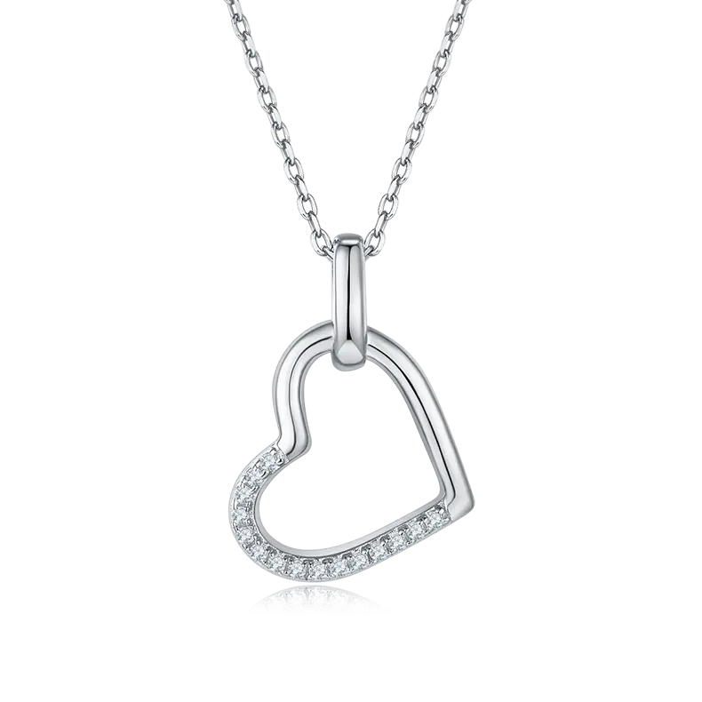 Open Heart Pendant Necklace in S925 Silver, D Grade, Paved with Sparkling Stones AdornMazing Moissanite Necklaces