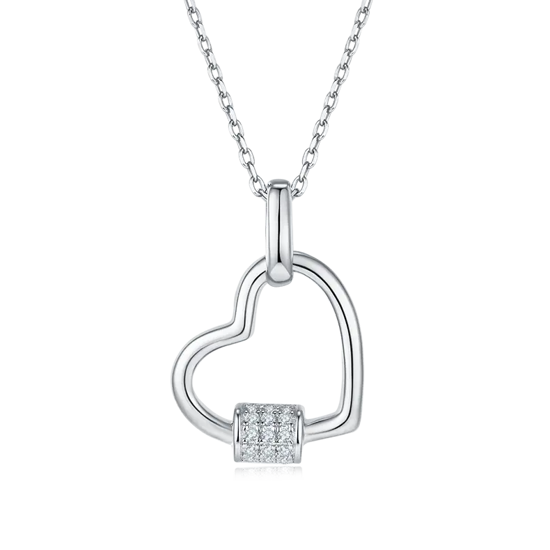 S925 Silver Open Heart Pendant Necklace, Minimalist Design AdornMazing Moissanite Necklaces
