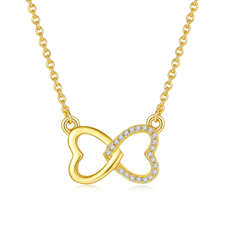 Double Heart Pendant Necklace S925 Sterling Silver, D Grade Moissanite, 0.10CT AdornMazing Moissanite Necklaces