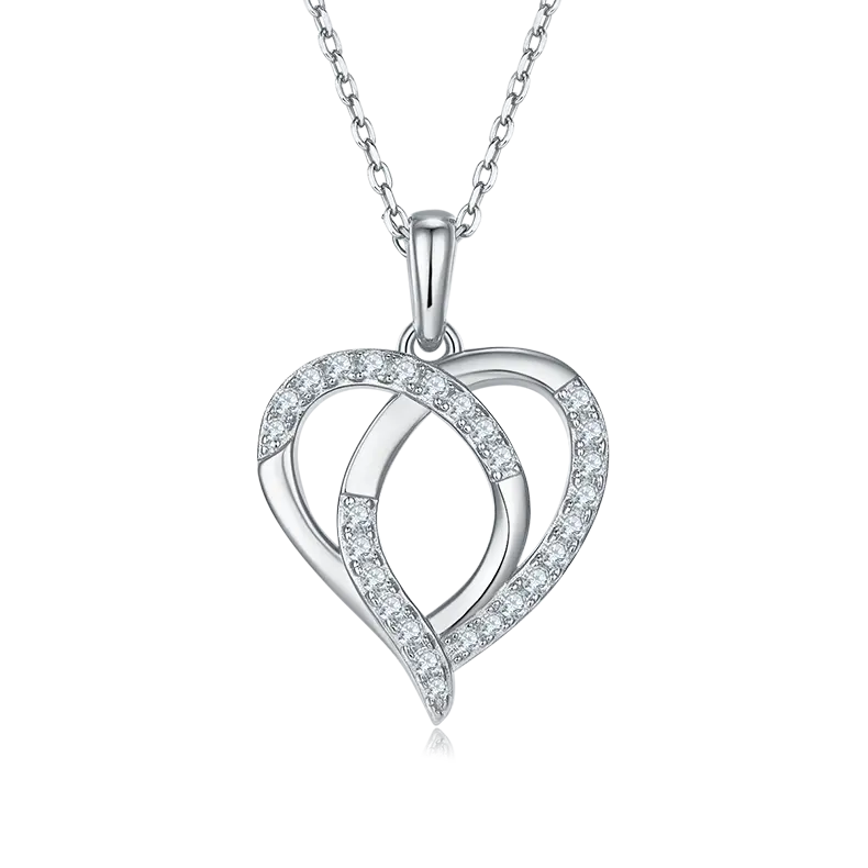 Sterling Silver S925 Intertwined Heart Pendant Necklace, D Grade Moissanite, 0.38CT AdornMazing Moissanite Necklaces