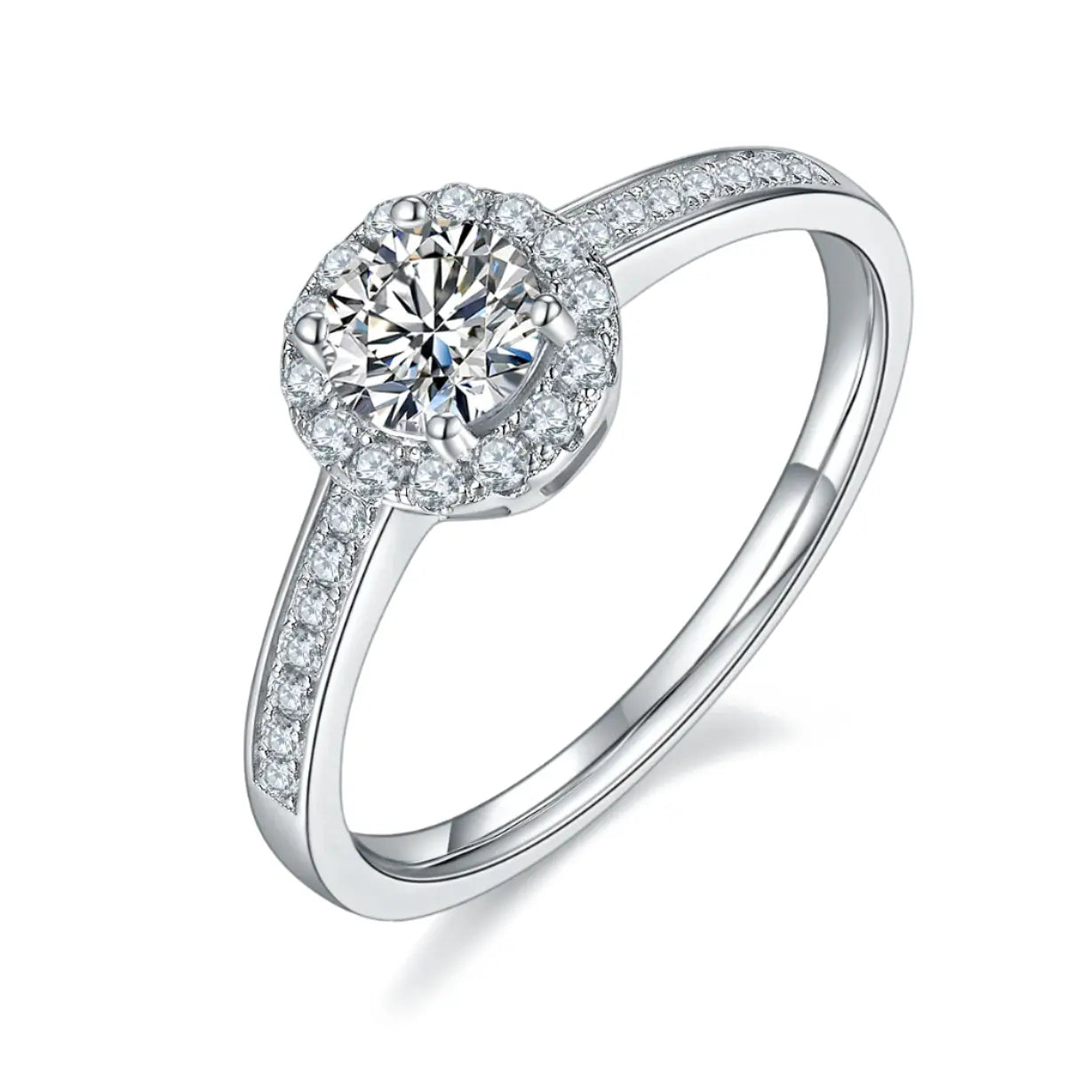 Sterling Silver S925 Moissanite Halo Engagement Ring, 0.50CT D Grade, Pavé Setting AdornMazing Moissanite Rings.