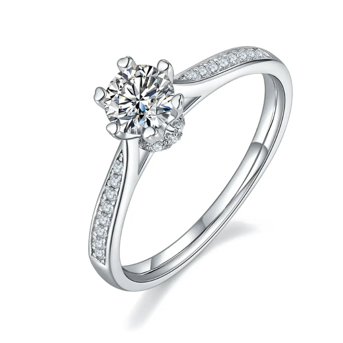 Sterling Silver S925 Moissanite Rotative Engagement Ring, 0.50CT D Grade, Pavé Band AdornMazing Moissanite Rings.
