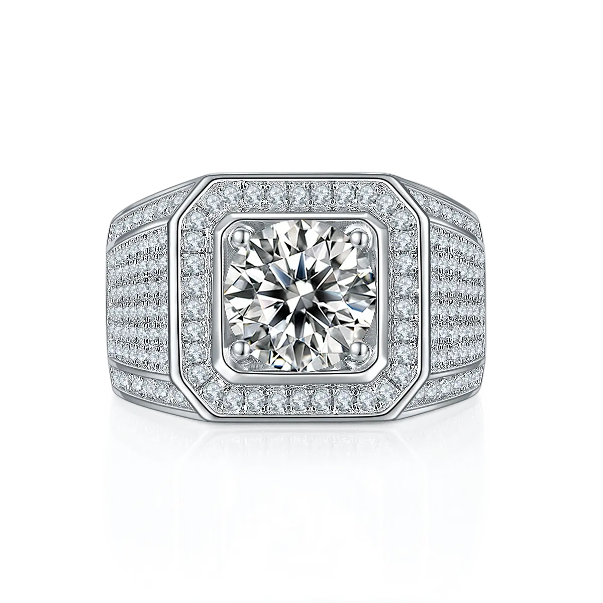 Men’s Sterling Silver S925 Moissanite Ring, 3CT D Grade, Pavé Bold Frame Design AdornMazing Men's Rings