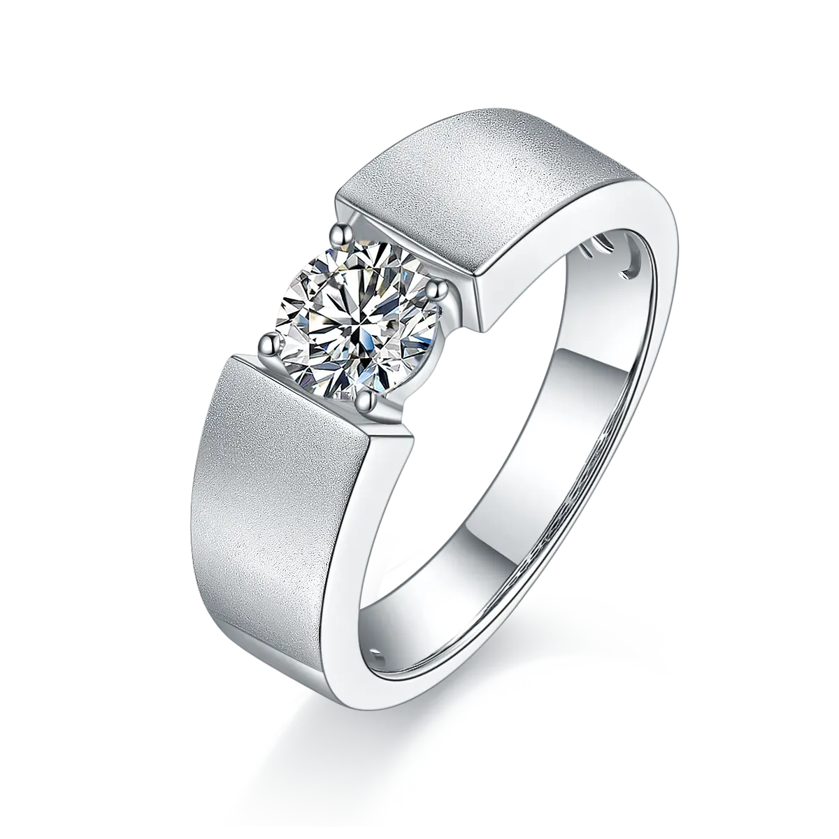 Men’s Sterling Silver S925 Moissanite Ring, 1CT D Grade, Matte-Finish Band - AdornMazing