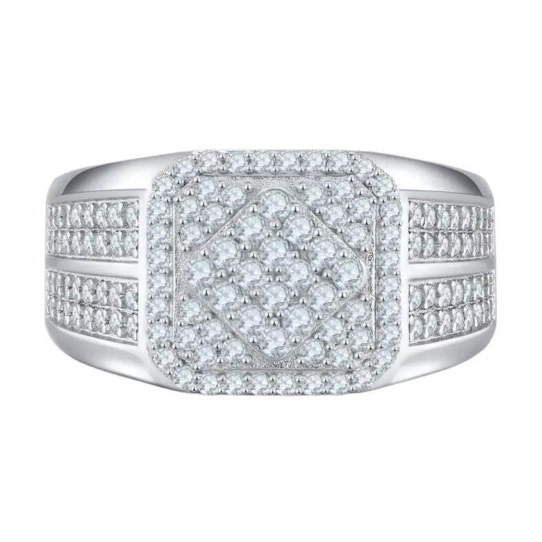 Sterling Silver S925 Men's Moissanite Ring, 1CT D Grade, 132-Stone Pavé Design AdornMazing Moissanite Rings.