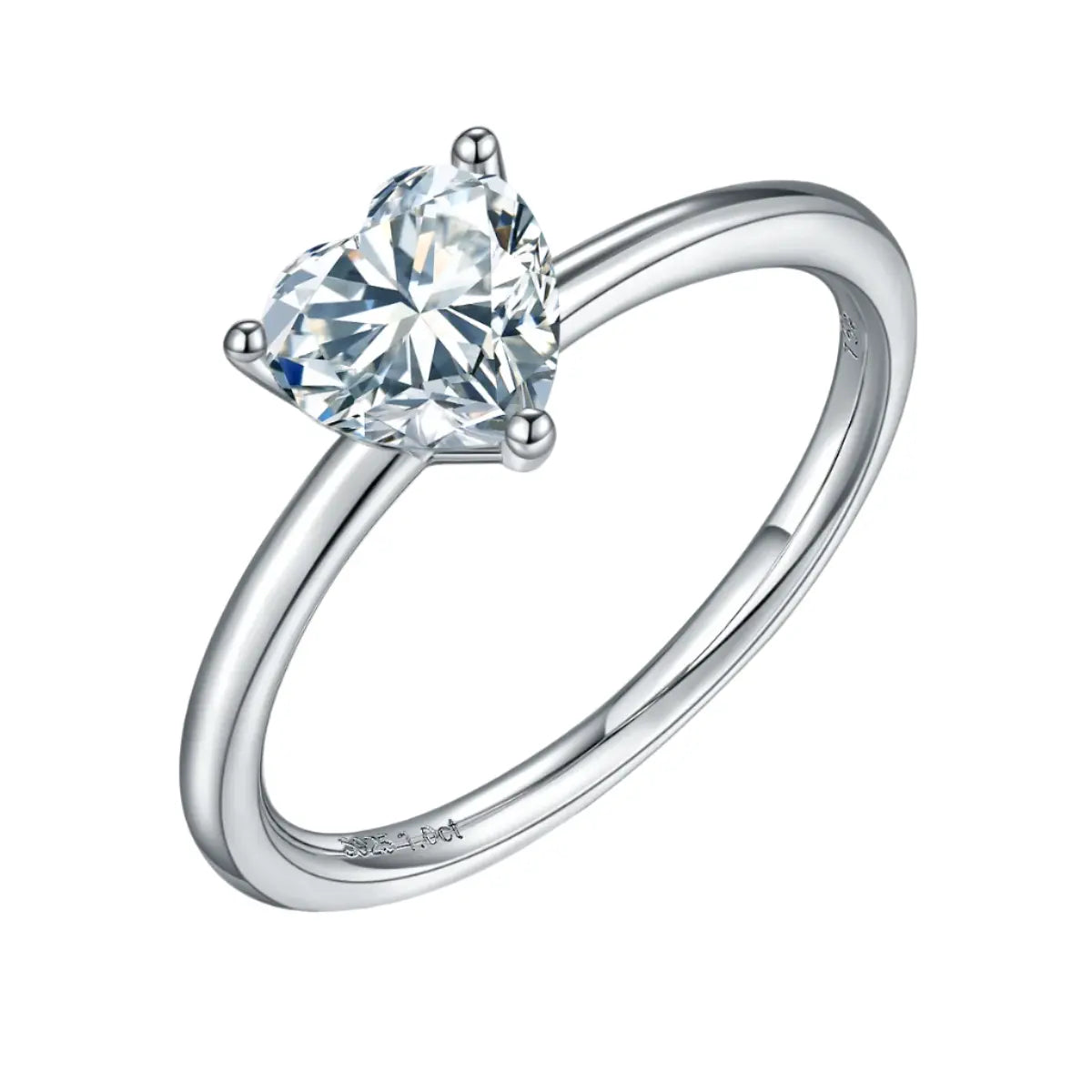 Sterling Silver S925 Moissanite Heart Shape Solitaire Ring, 1 Carat D Grade, Timeless Design AdornMazing Moissanite Rings.