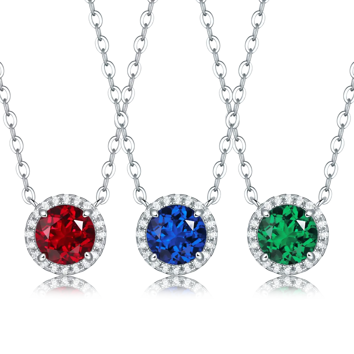 Sterling Silver Round-Cut Halo Pendant Necklace, Lab-Grown Gemstone, 1.0ct - AdornMazing
