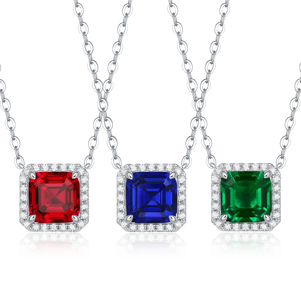 Sterling Silver Square-Cut Gemstone Pendant Necklace, 1.5CT, White Gold Finish AdornMazing Lab-Grown Gemstone Necklace