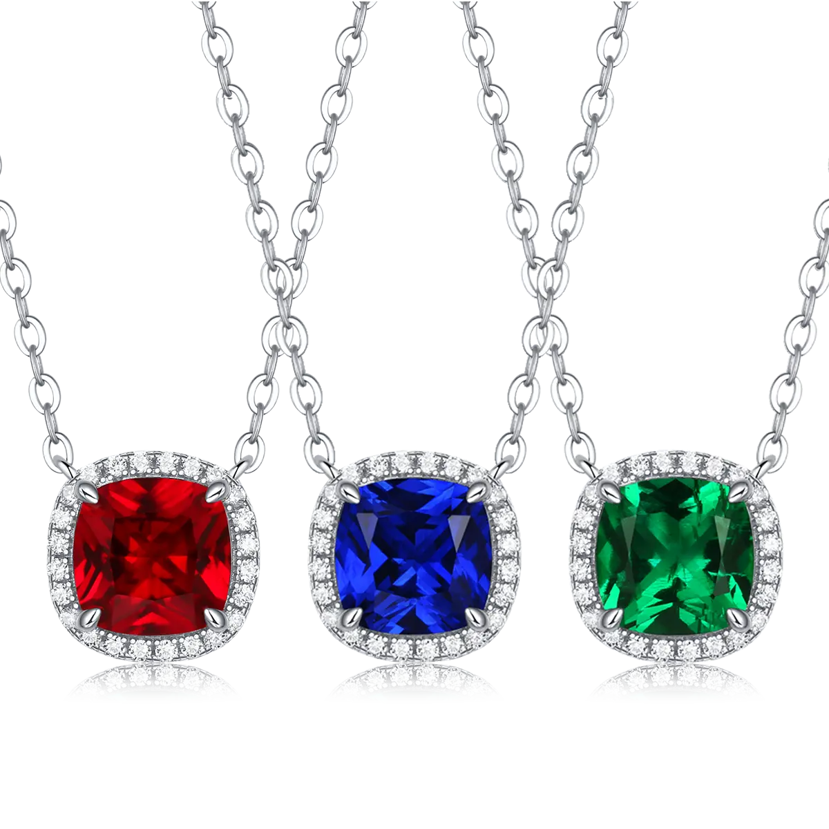 Sterling Silver Cushion-Cut Gemstone Pendant Necklace, 1.5CT, White Gold Finish - AdornMazing