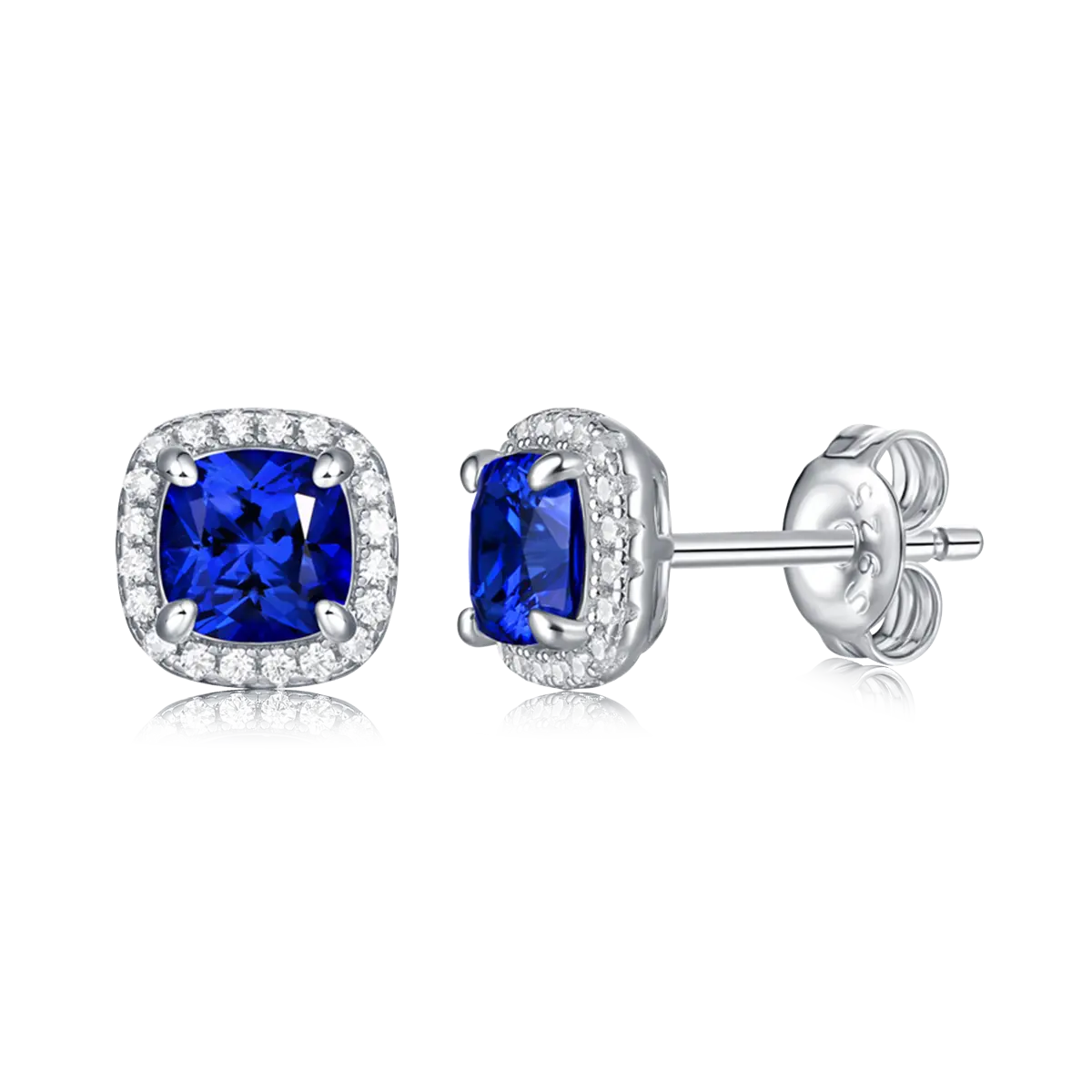 Sterling Silver Cushion-Cut Gemstone Halo Stud Earrings, 1CT, White Gold Finish - AdornMazing