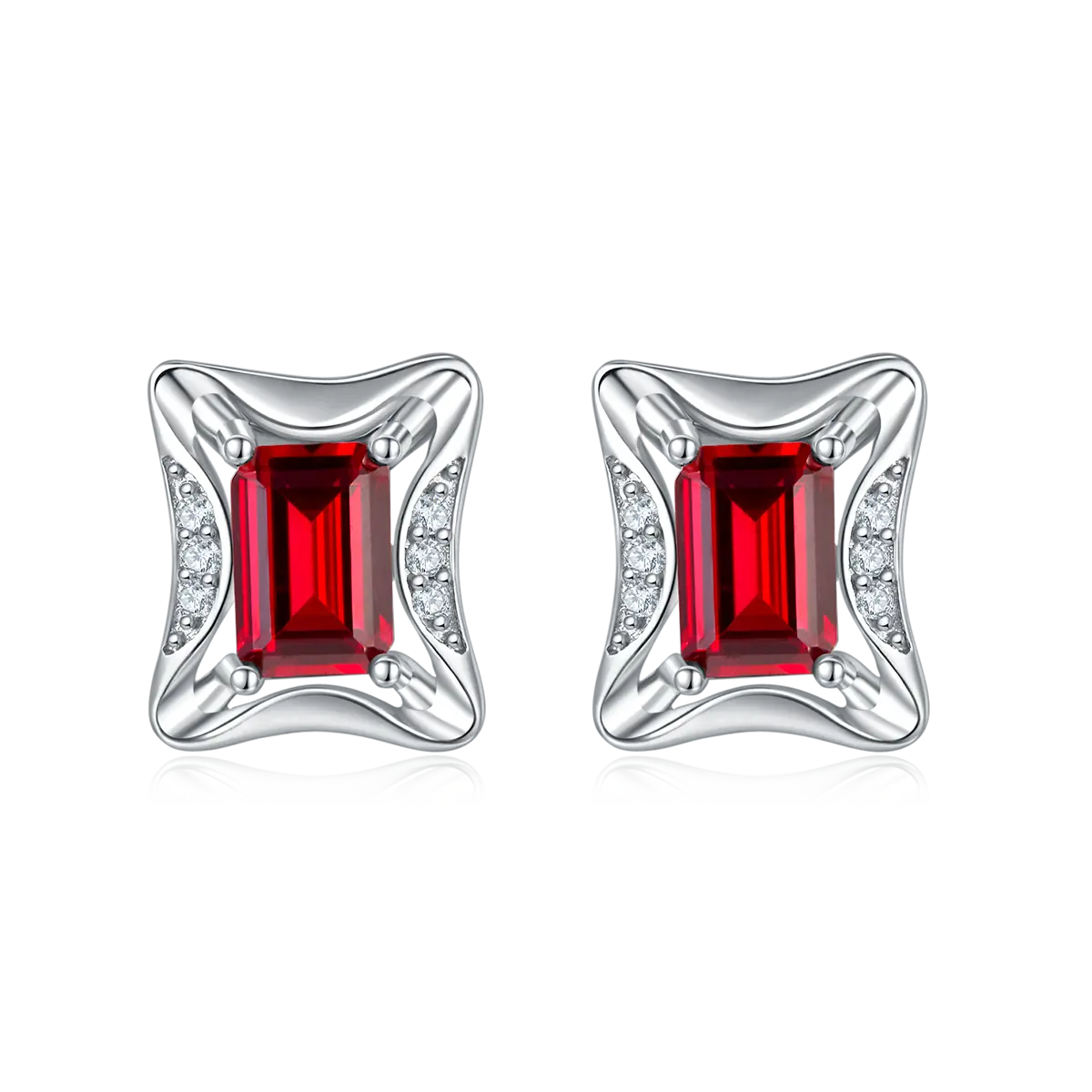 Sterling Silver Emerald-Cut Stud Earrings, Lab-Grown Moissanite & Gemstones - AdornMazing