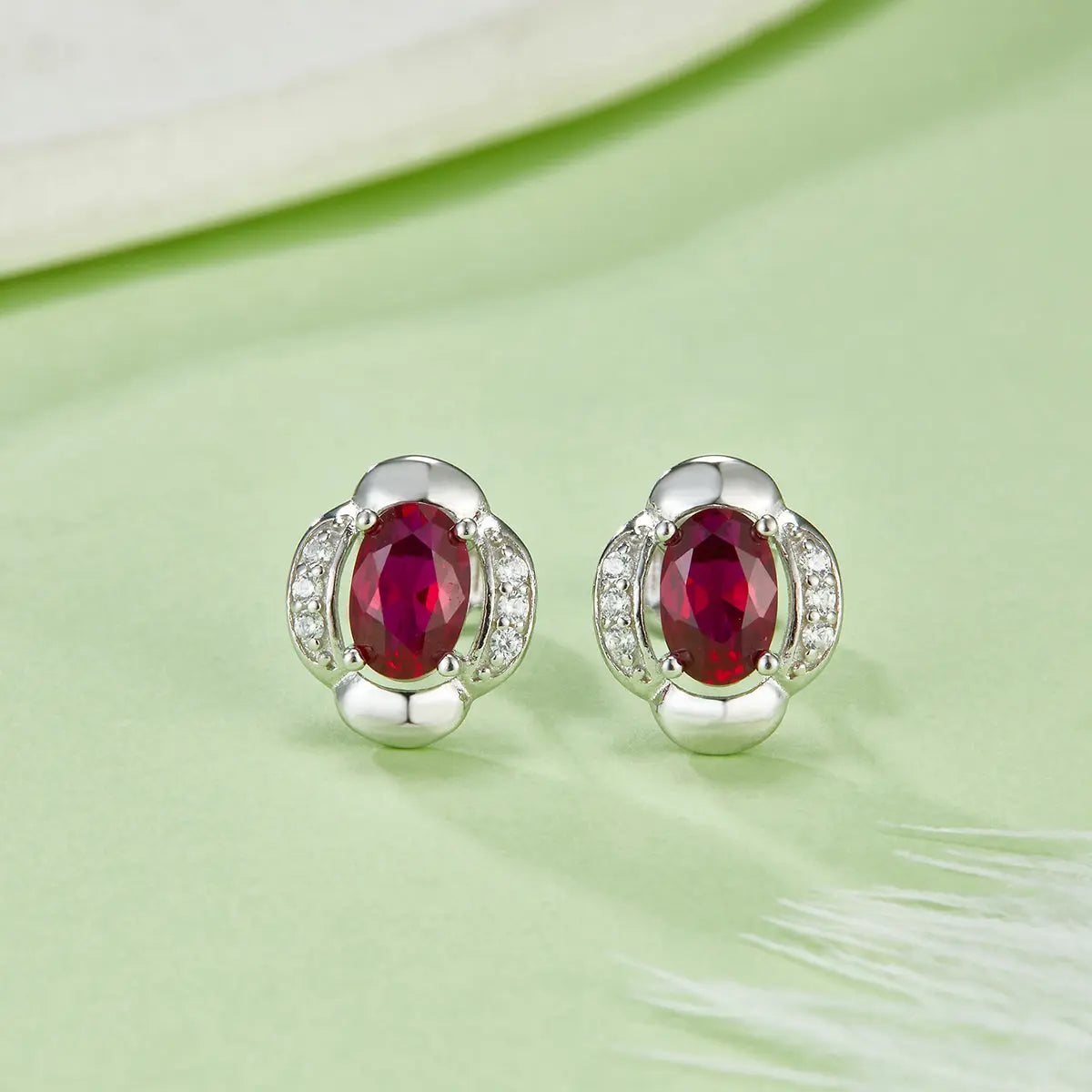 Sterling Silver Oval-Cut Gemstone Stud Earrings, Lab-Grown Ruby, Sapphire, Emerald - AdornMazing