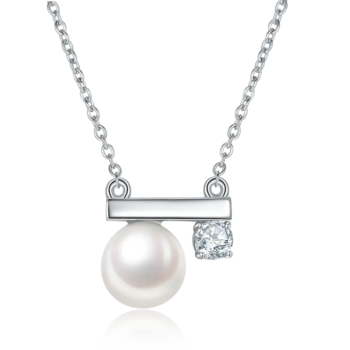 Sterling Silver Pearl Necklace, 8MM Freshwater Pearl, Bar Design AdornMazing Pearl Necklaces