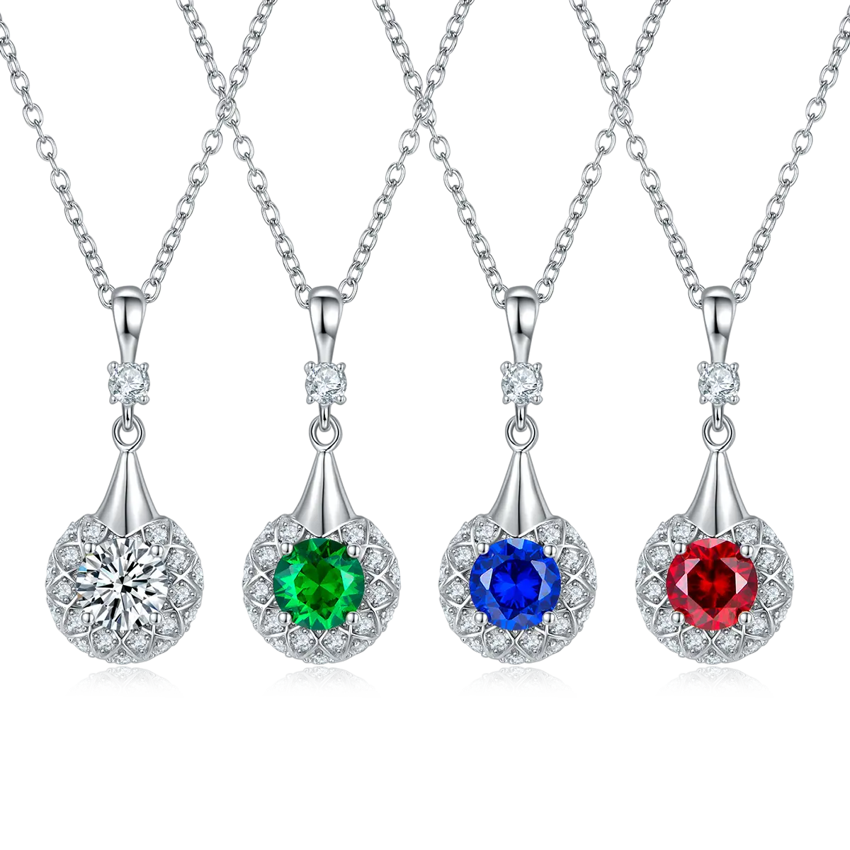 Sterling Silver S925 Halo Pendant Necklace, 6.5MM Round Cut, Lab-Grown Gemstone Options - AdornMazing