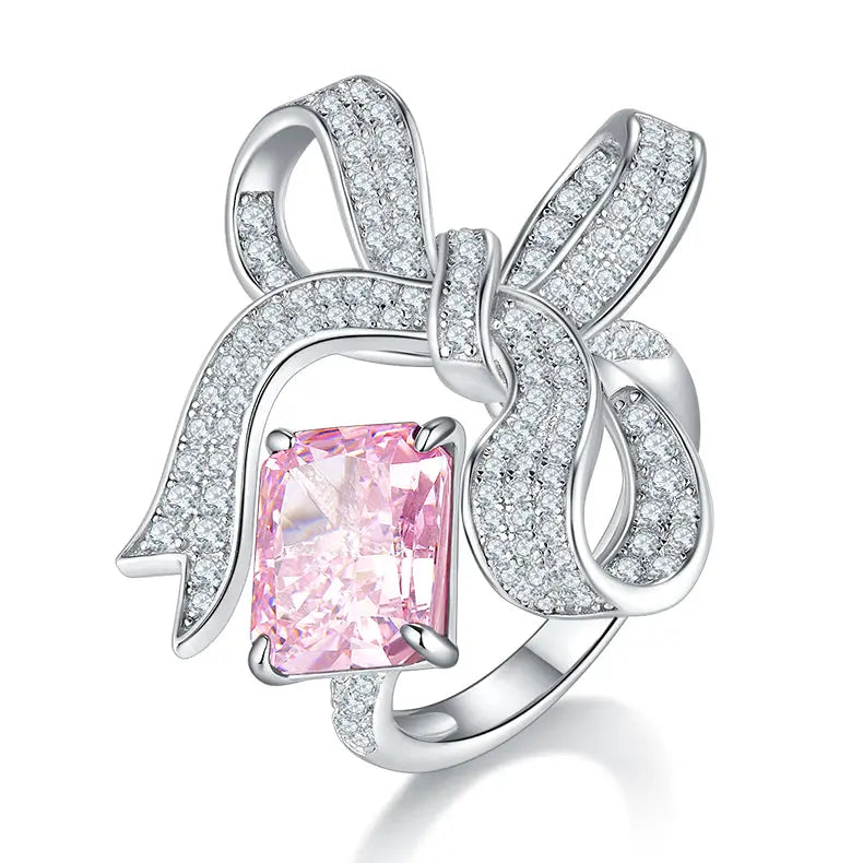 S925 Sterling Silver Platinum-Plated Rectangular Ice Flower Cut Adjustable Women's Ring - AdornMazing