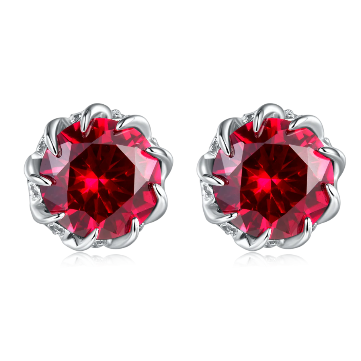 Cherry Red Lab-Grown Ruby Stud Earrings in S925 Sterling Silver, 2.4CT, Claw Setting - AdornMazing