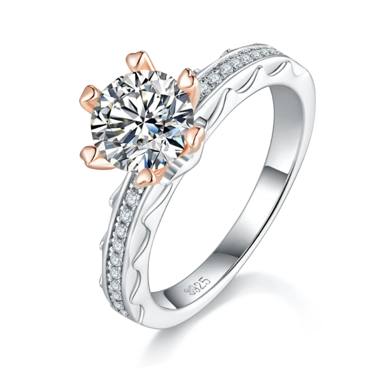 1CT dual-tone moissanite ring in S925 sterling silver for UK jewellery buyers