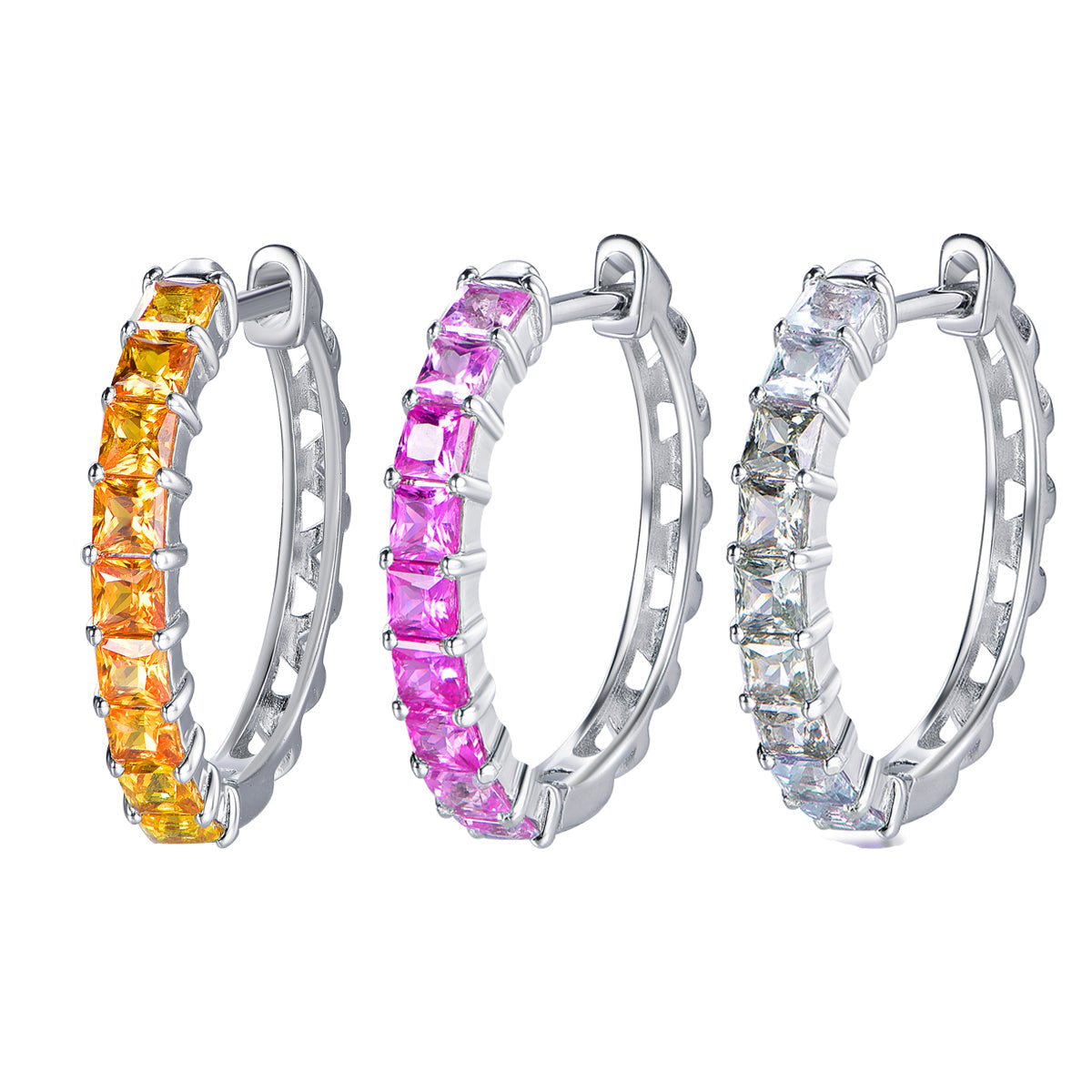 Green, pink and yellow gradient lab-grown gemstone hoop earrings
