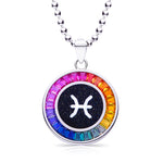 Necklace with a colorful Pisces zodiac pendant on a white background