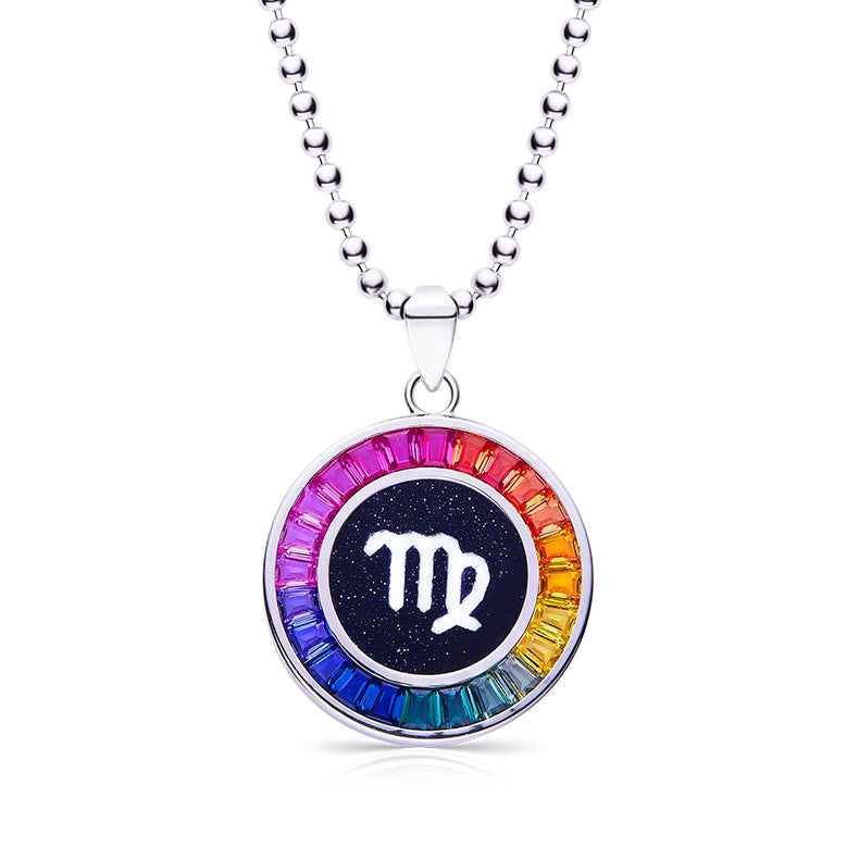 Necklace with a colorful virgo zodiac pendant on a white background