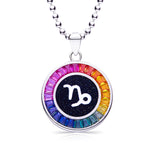 Necklace with a colorful Capricorn Zodiac pendant on a white background