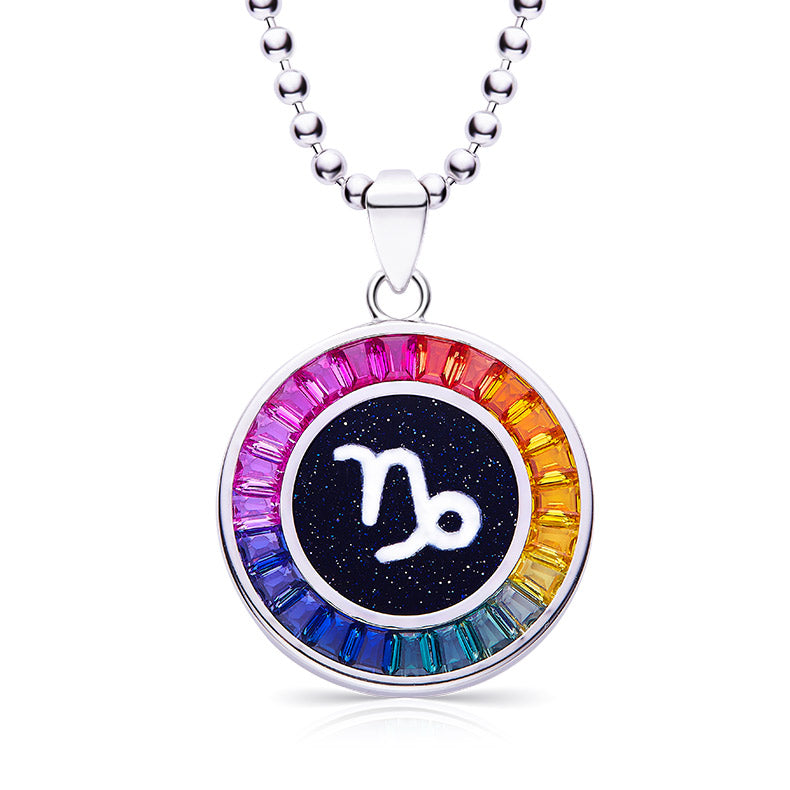 Necklace with a colorful Capricorn Zodiac pendant on a white background