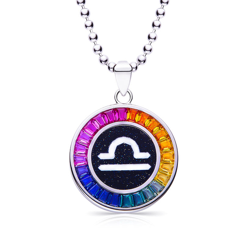 Necklace with a colorful zodiac Libra pendant on a white background