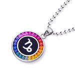 Necklace with a colorful Capricorn Zodiac pendant on a white background