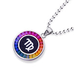 Necklace with a colorful virgo pendant featuring a zodiac symbol on a white background