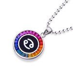 Necklace with a colorful cancer zodiac pendant on a white background
