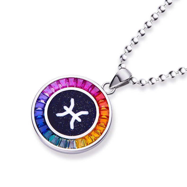Necklace with a colorful Pisces zodiac pendant on a white background