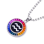 Necklace with a colorful Aquarius zodiac pendant on a white background