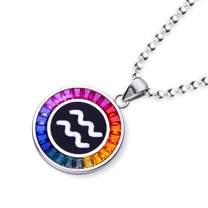 Necklace with a colorful Aquarius zodiac pendant on a white background