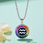Necklace with a colorful Aquarius zodiac pendant featuring an Aquarius symbol on a light blue background.